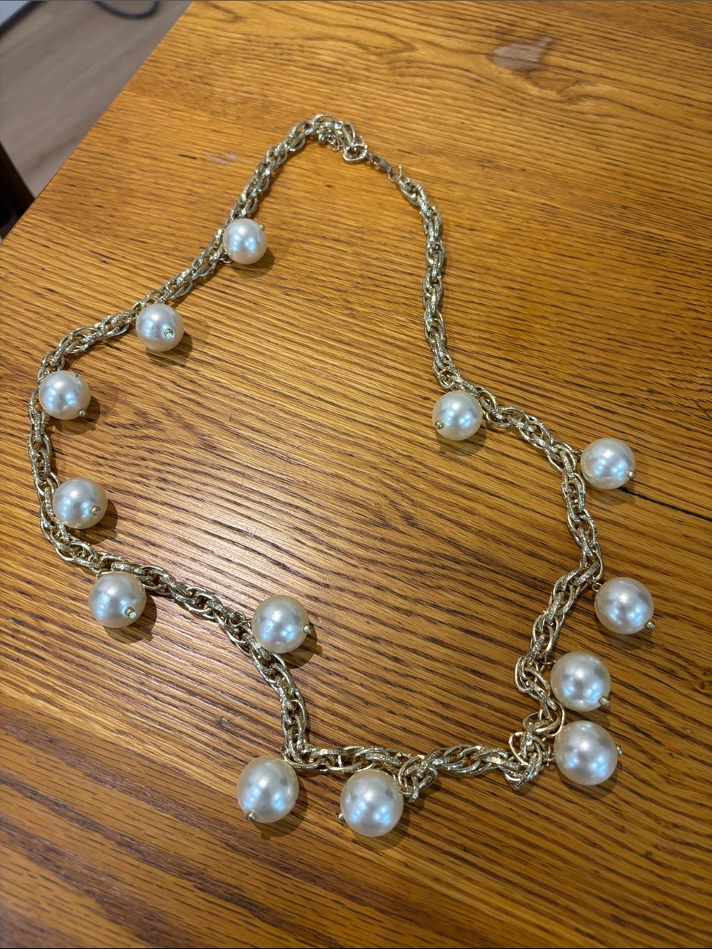 Pearl Drop Gold-Tone Chain Necklace - White Pearls